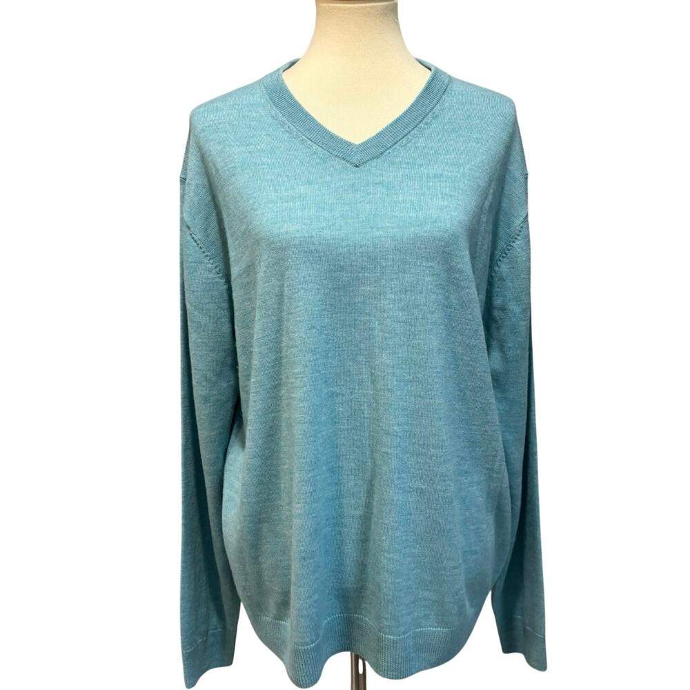 Turnbury Blue Fine Merino Wool V-Neck Soft Pullover Sweater Gorpcore Men's Large